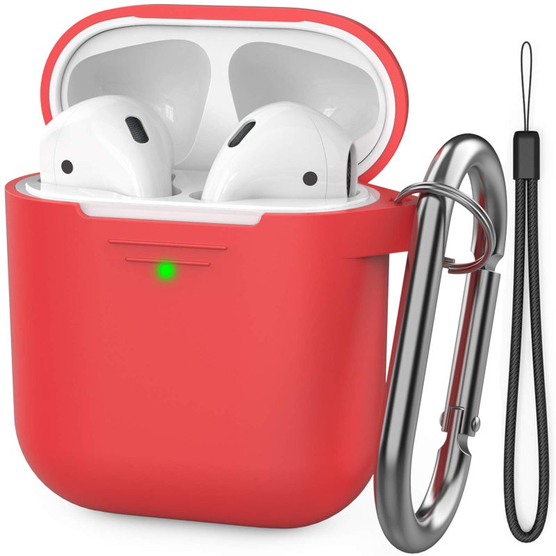 AhaStyle Upgrade Silicone Case Protective Cover [Front LED Visible] Compatible with Apple AirPods 2 & 1 (Red) - Image 1